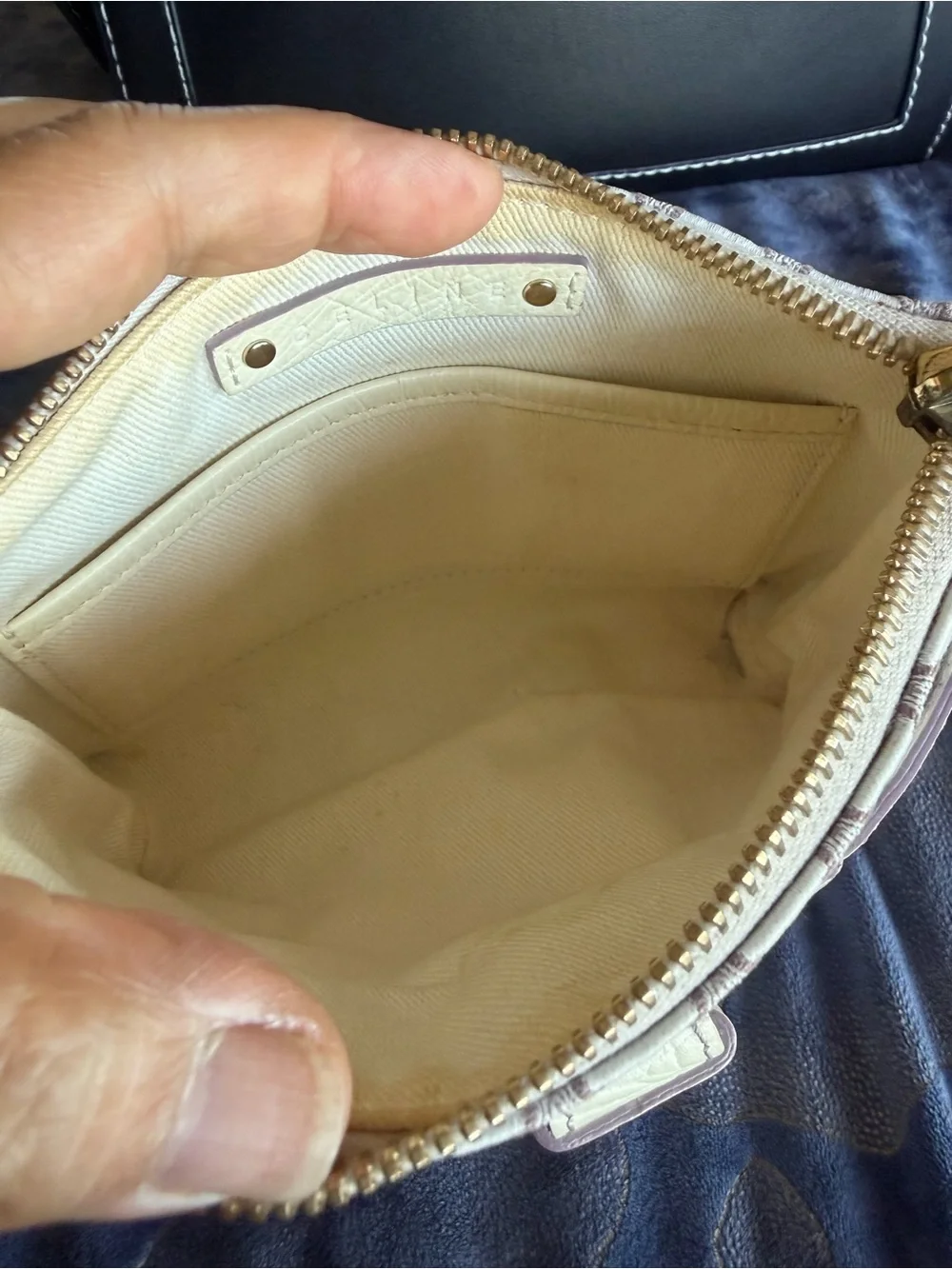Authentic CELINE Cream Patterned Women's Zip Pouch with Cream Trim